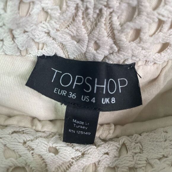 TopShop Cream Crochet Sheer Euro Summer Flare Leg Open Knit Flare Pants Sz US 4 - Picture 6 of 10